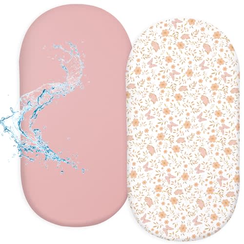 FIOBEE Baby Bassinet Sheets for Girls Boys 2 Pack Waterproof Bassinet Mattress Elastic Fitted Crib Sheets Universal Fit for Hourglass Oval and Rectangle Bassinet Sheet, Pink