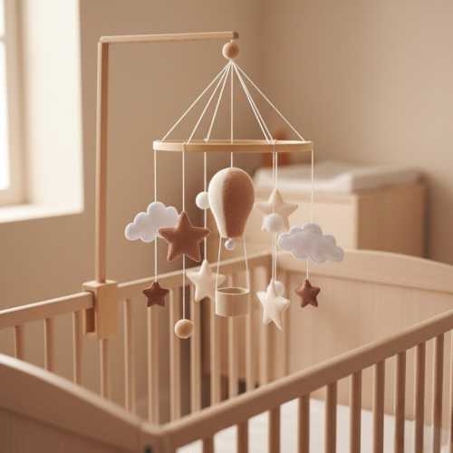 Hot Air Balloon Nursery Mobile, Neutral Beige Crib Mobile, Brown Boho Nursery Decor, Montessori Mobile, Baby Shower Gift, Baby Room Decor