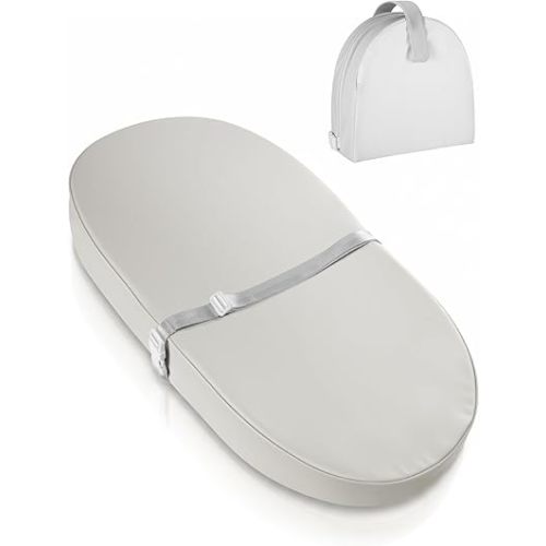 Wipeable Baby Changing Pad: Changing Pad Babies for Dresser Waterproof 31.5” * 15.7” with Removable Safety Strap for Diaper Changing on Table (Grey)
