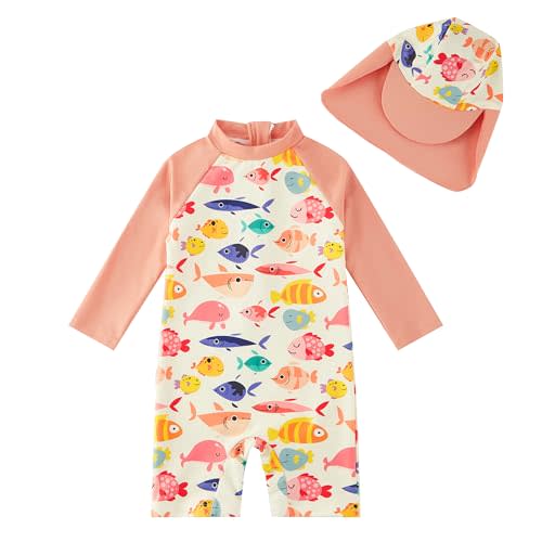 3-6 Months-upandfast Baby/Toddler Swimsuit UPF 50+ Sun Protection One Piece Zipper Bathing Suit with Sun Hat Infant Beach Swimwear