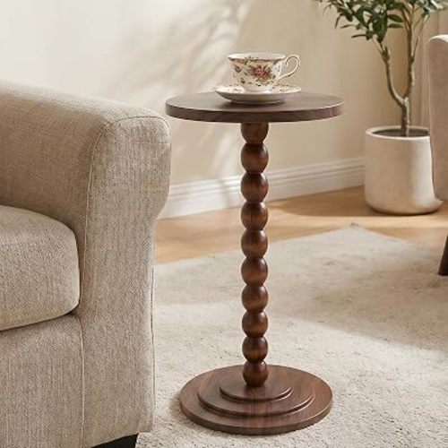 Small Round Side Table, C Table End Tables for Sofa, Sofa Round Tables for Living Room Study and Small Spaces (Walnut)