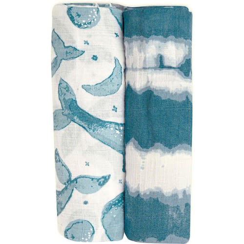 CRANE BABY 2-Pack Assorted Swaddle Blankets, Blue/ White