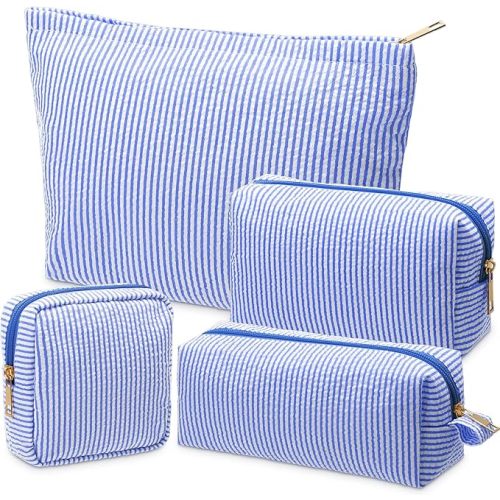 \4 Pcs Seersucker Cosmetic Bag Set Seersucker Bag
