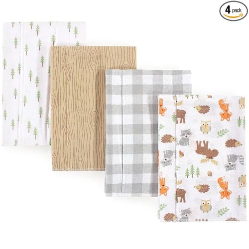 Hudson Baby Unisex Baby Cotton Flannel Burp Cloths, Woodland, One Size