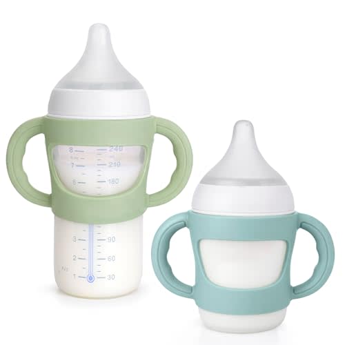 BUSOHA 2 Pack Silicone Sleeves for NUK Plastic Bottles 5oz and 8oz | Food-Grade Silicone Sleeves with Handles,Portable Handles,Non Slip,Dishwasher Safe,Easy to Install