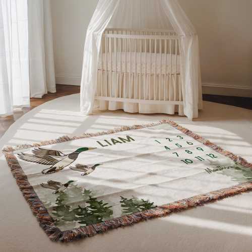 Personalized Mallard Duck Baby Milestone Blanket Mallard Duck Nursery Decor Mallard Duck Monthly Baby Blanket Mallard Duck Woven Blanket