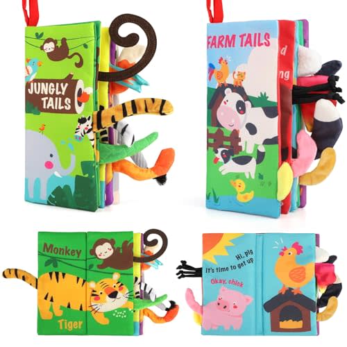 beiens Baby Books 0-6 Months, 2PCS Baby Toys 0-3-6-12-18 Months, Touch Feel Sensory Cloth Crinkle Soft Books, Tummy Time Toys, Infant Newborn Toys, Baby Boy Girl Shower Gifts Stroller Toys, MR1617.