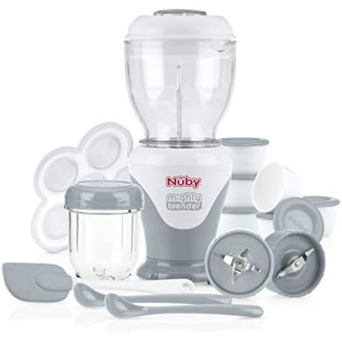 Nuby Mighty Blender with Cookbook - 22-Piece Baby Food Maker Set for Different Baby Weaning Stages - Cool Gray Design