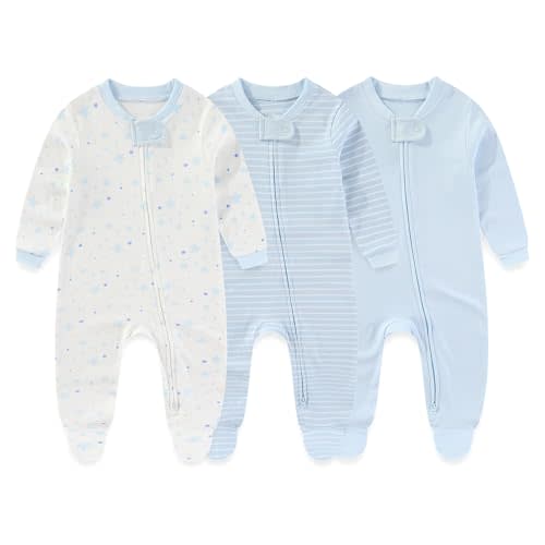 falianni Baby Boy Girl 3 Pieces Zipper Rompers Cotton Newborn Unisex Footed Jumpsuits Long Sleeve Infant Clothes