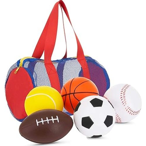 Neliblu Set of 5 Foam Balls for Kids - Toddler Toys Set with Soccer, Basketball, Football, Baseball, and Tennis - Soft Indoor and Outdoor Baby Balls for Toddlers - Kids Outdoor Toys for Active Play