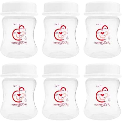 Nenesupply 4.7oz 6pc Wide Neck Breast Pump Bottles Use on Pumping with Spectra S1 S2 Synergy Gold Pumps Breastmilk Storage and Collection Bottles Replace Spectra Bottles for Pumping Bottles Wide Mouth