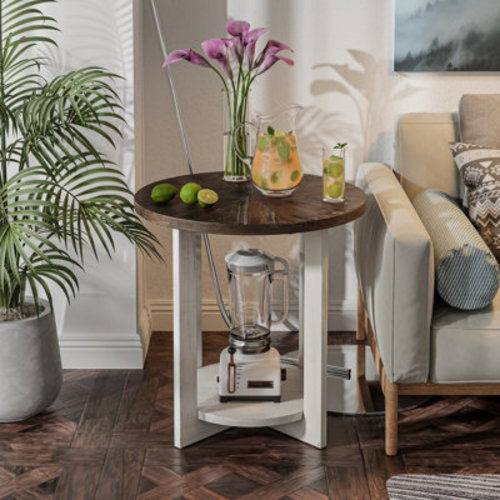 Loon Peak® Gunnison Rustic Farmhouse Round Table with Storage Shelf & Reviews | Wayfair