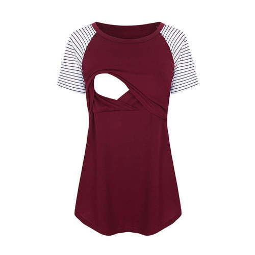 PEONAVET Women's Nursing Tops for Breastfeeding Shirts Maternity Clothes Maternity s Nursing Round Neck Stripe Short Sleeve Round Neck Breastfeeding Blouse