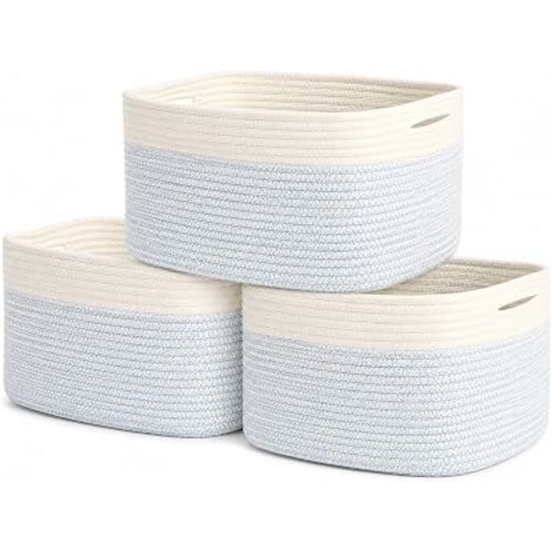 OrganiHaus Cotton Rope Baskets for Shelves, Set of 3, 15x9x10