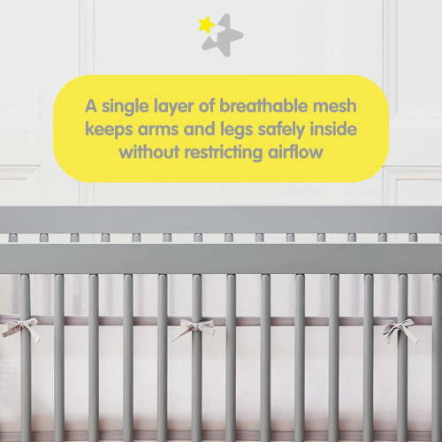 BreathableBaby Breathable Mesh Liner for Full-Size Cribs, Classic 3mm Mesh, Peaceful Elephants (Size 4FS Covers 3 or 4 Sides) Peaceful Elephant Gray