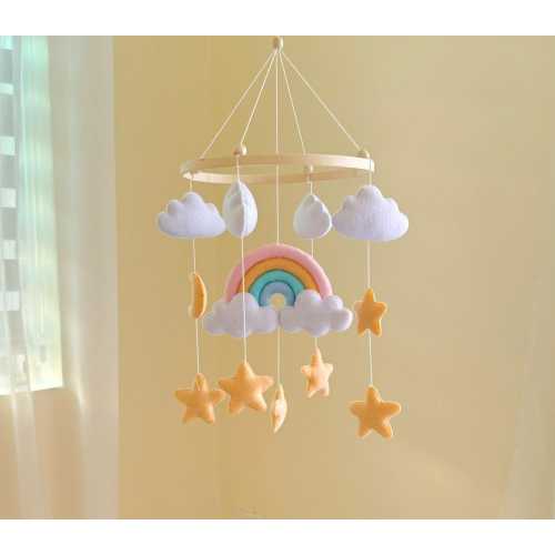 Handmade Felt Baby Mobile Rainbow & Cloud Star, Nursery Decor ,Baby Shower Gift