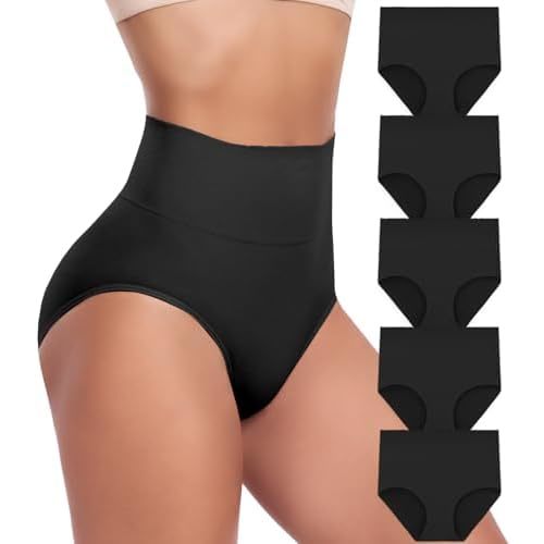 Women's Briefs Underwear High Waist Full Coverage Panties, Ladies Light Tummy Control Postpartum Underpants 5 Pack