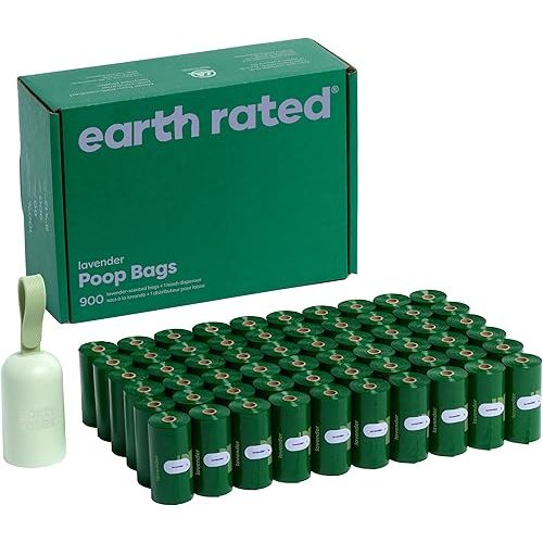 Earth Rated Dog Poop Bag Holder, Durable and Guaranteed Leakproof, Lavender Scented, 1 Dispenser and 900 Bags