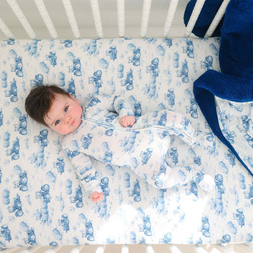 Tractor Blue Baby Crib Sheet | Hudson