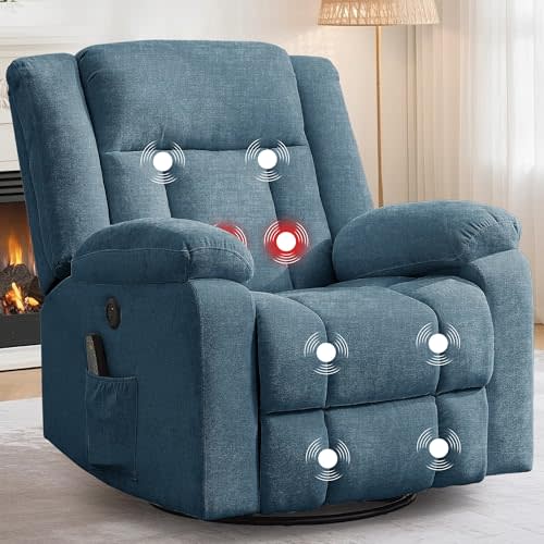 Korser Rocker Recliner, Glider Recliner Chairs for Adults, 360° Swivel Rocking Chair with Massage and Heating, Nursery Chair with Storage and USB Charging for Living Room, Bedroom, Nursery