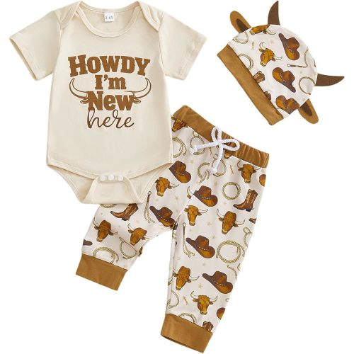 Newborn Baby Boy Farm Outfits Letter Print Romper + Pants + Hat 3PCS Cute Infant Boy's Clothes Set