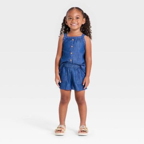 Toddler Girls' 2pc Denim Woven Tank Top and Shorts Set - Cat & Jack™ Medium Wash 2T