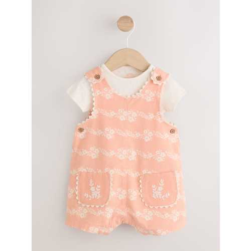 Orange Floral Baby Dungarees and Bodysuits Set 2 Piece (0mths-2yrs)