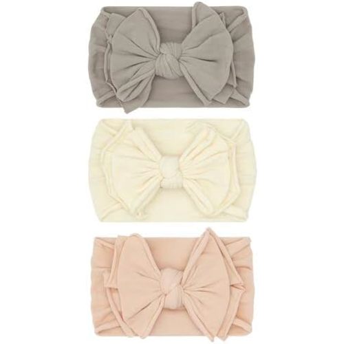 Baby Bling Bows Newborn to Little Girls Hair Bow - FAB-BOW-LOUS Headbands Toddlers Hair Accessories, Made in the USA, One Size (3 Pack - mushroom, ivory, petal)