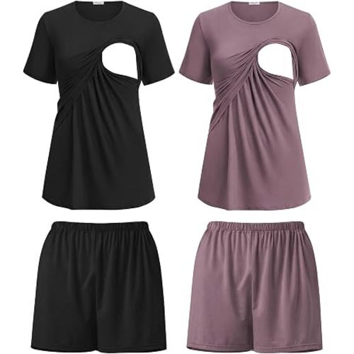 Ekouaer 2 Pack Nursing Pajamas Set Postpartum Outfits for Women