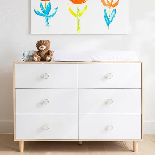 Baby Dresser for Nursery, Kids, and Bedroom – 6 Drawer White Wood Dresser with Solid Wood Legs, Storage for Clothes and Baby Essentials, White