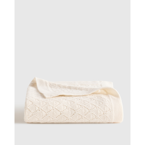 Washable Cashmere Pointelle Baby Blanket in Ivory