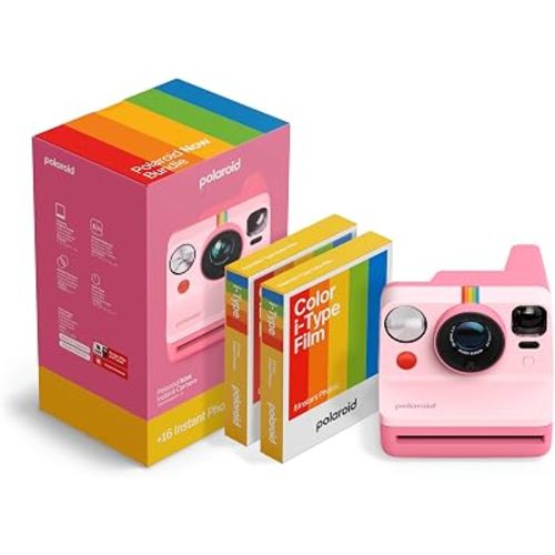 Polaroid Now 3rd Generation I-Type Instant Camera + Film Bundle - Now Pink Camera + 16 Color Photos (6669)