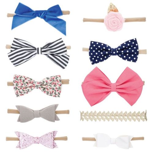Parker Baby Girl Headbands and Bows, Assorted 10 Pack of Hair Accessories for Girls -"The Essentials Set"