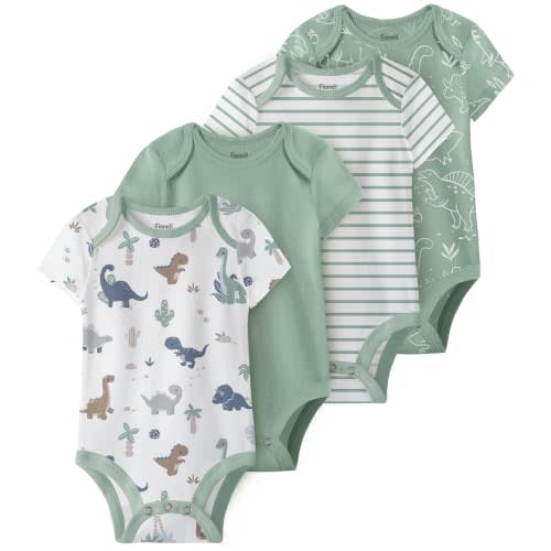 Baby Bodysuits Newborn 100% Cotton, Soft Short Sleeve Toddler Infant Cute Body Suits for Baby Boys Girls 4 Pack