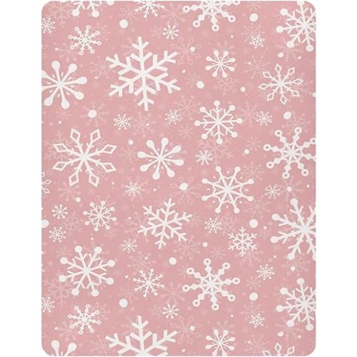 Pfrewn Christmas Crib Sheets for Boys Girls Pink Retro Snowflakes Fitted Crib Sheet Fits Standard Crib Mattress Pads Winter Pattern Stretch Soft Toddler Baby Sheet,52x28IN