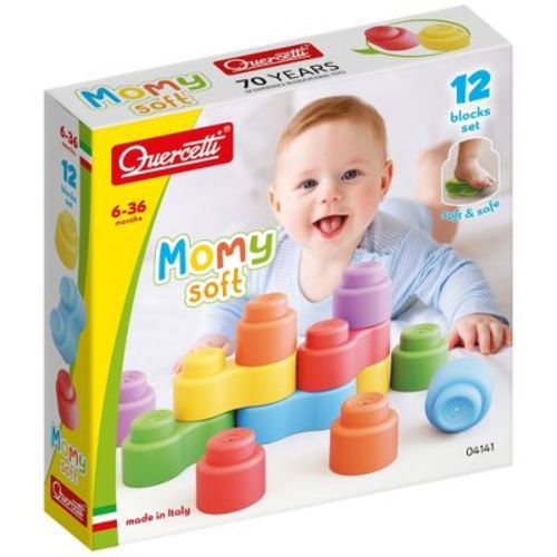 Quercetti: Momy Soft - 12pc Blocks Set, Colorful Washable Shapes, Baby 6mo+