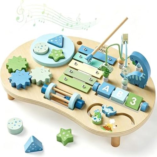 Lehoo Castle Wooden Dinosaur Montessori Activity Table for 1-3 Year Old