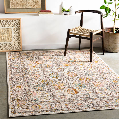 Livabliss Ankara 5 x 7 (ft) Polypropylene Dusty Pink, Off-White Rectangular Indoor Border Oriental Area rug