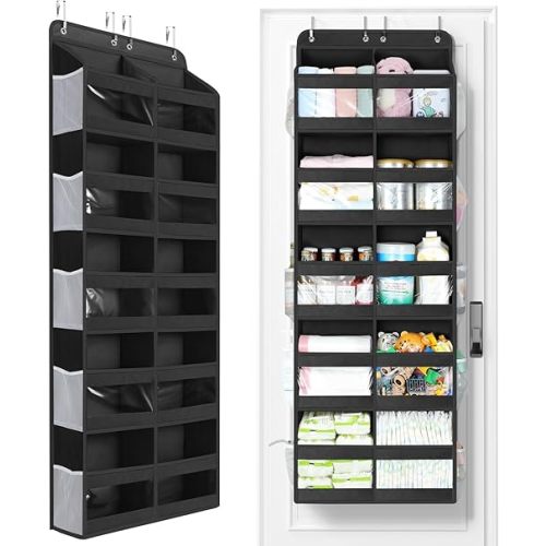 Yecaye 5-Tier Over The Door Organizer Dual-Column, 80lbs Load Over the Door Storage of 10 Compartments, Heavy Duty Extra Large Door Organizer Hanging for Bedroom Closet Nursery Bathroom Pantry, Black
