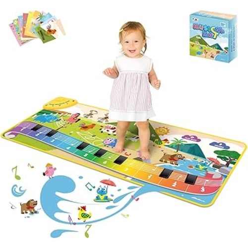 FOKI Toddler Toys Floor Piano Mat with 61 Animal Music Sounds, Baby Kid Sensory Educational Dancing Musical Keyboard Carpet Toy, Record Playback, for 1 to 5 Years Old Boy and Girl