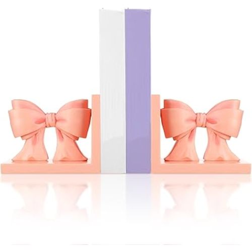 2 Pcs Pink Bow Bookends Coquette Home Decor Cute Sculpture Book Ends Resin Pink Bookends Shelves Bow Nursery Decoration for Bedroom Home Office Nursery Decor Birthday Gift