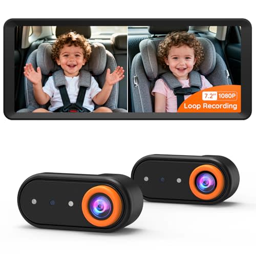 Luckview BM5 MAX 1080P HD Dual Baby Car Camera with Recording, 7.2” Split Screen Monitor for 2 Kids, Dual Car Baby Monitor Car with Auto Night Vision, Easy Installation Backseat Camera for Baby
