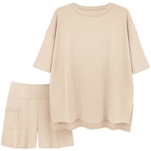ATHMILE Womens Two Piece Short Lounge Sets Spring Summer Casual Oversized Shirts Airport Travel Outfit Beach Vacation 2026