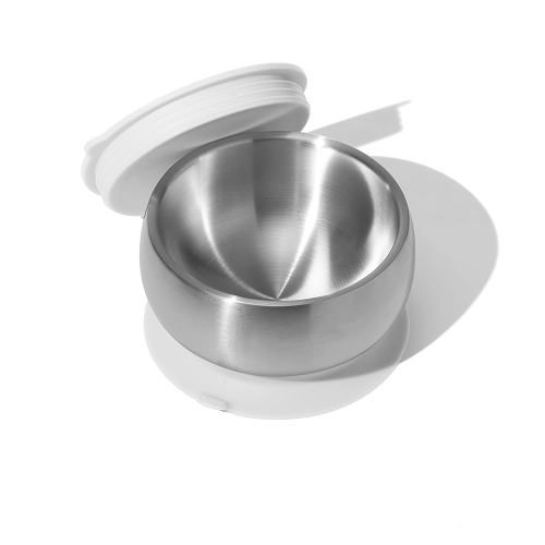 Avanchy Baby Bowls with Suction and Storage Lids Set. Babies Kids Toddler Boys Girl First Food Feeding. Fits Feeding High Chair Table. Stainless Steel, White