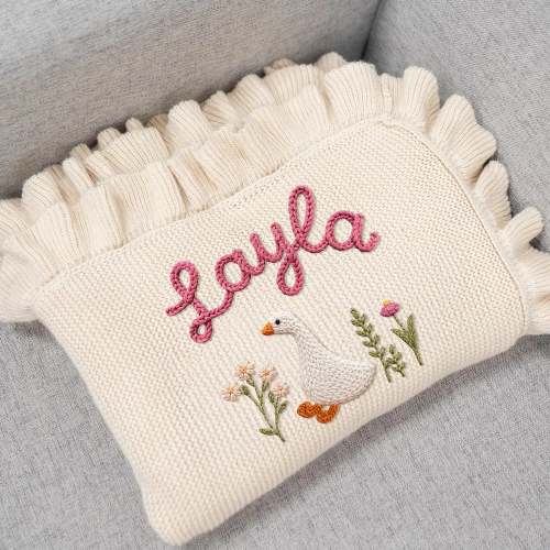 Hand Embroidered Goose Baby Blanket | Personalized Nursery Heirloom | SwaddleAn
