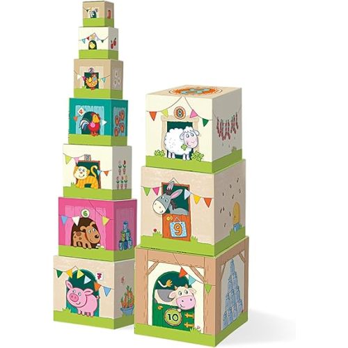 HABA On The Farm Stacking & Nesting Cubes – 10-Piece Montessori Toys for Toddlers, Award-Winning Educational Stacking Toy & Farm-Themed Blocks