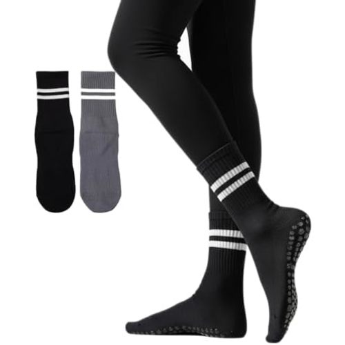 Irisbear Womens Pilates Socks with Grips Non Slip Yoga Socks Barre Gym Athletic Grippy Socks for Women