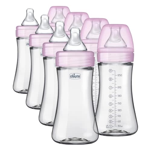 Chicco Duo Hybrid Baby Bottles, Glass Inside & Plastic Outside, 9 oz 1 Count (Pack of 8)