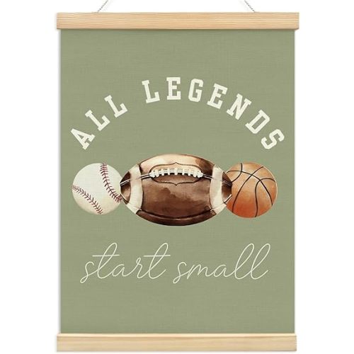 KDHTY Sports Bedroom Decor for boys Room Decor,Legends Start Small Sports Nursery Art,Sports Wall Decor Baseball Kids Wall Art Poster for Nursery Playroom Artwork Home Decorations,（olive）