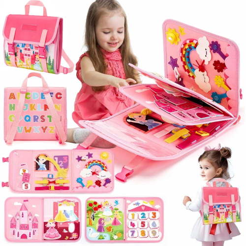 Suorfoxs Montessori Busy Board, Learning Educational Gift for Toddlers 1-3 Years, Preschool Skills Toy